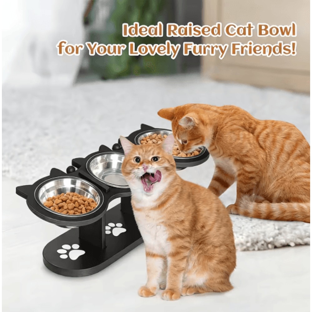 Elevated Cat Feeder With Solid Wood Frame Stainless Steel Bowls 3