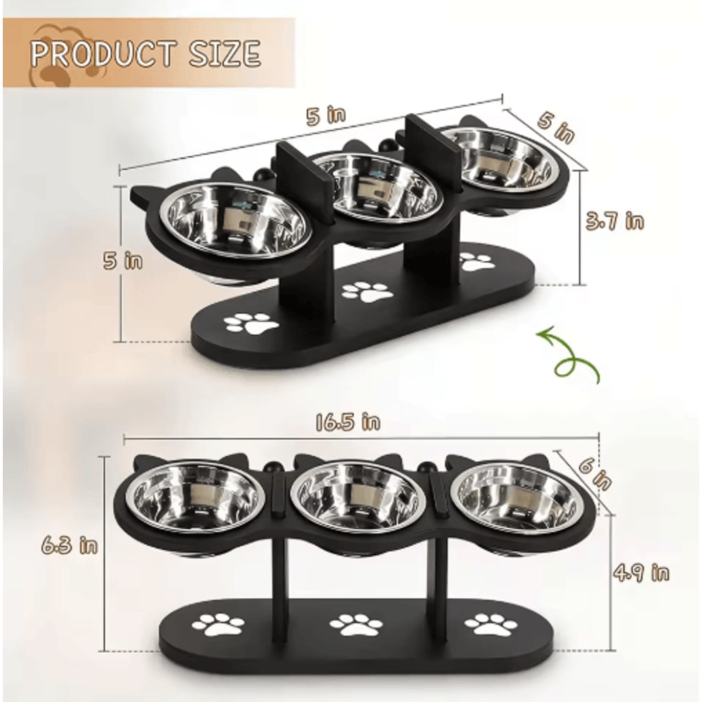 Elevated Cat Feeder With Solid Wood Frame Stainless Steel Bowls 4