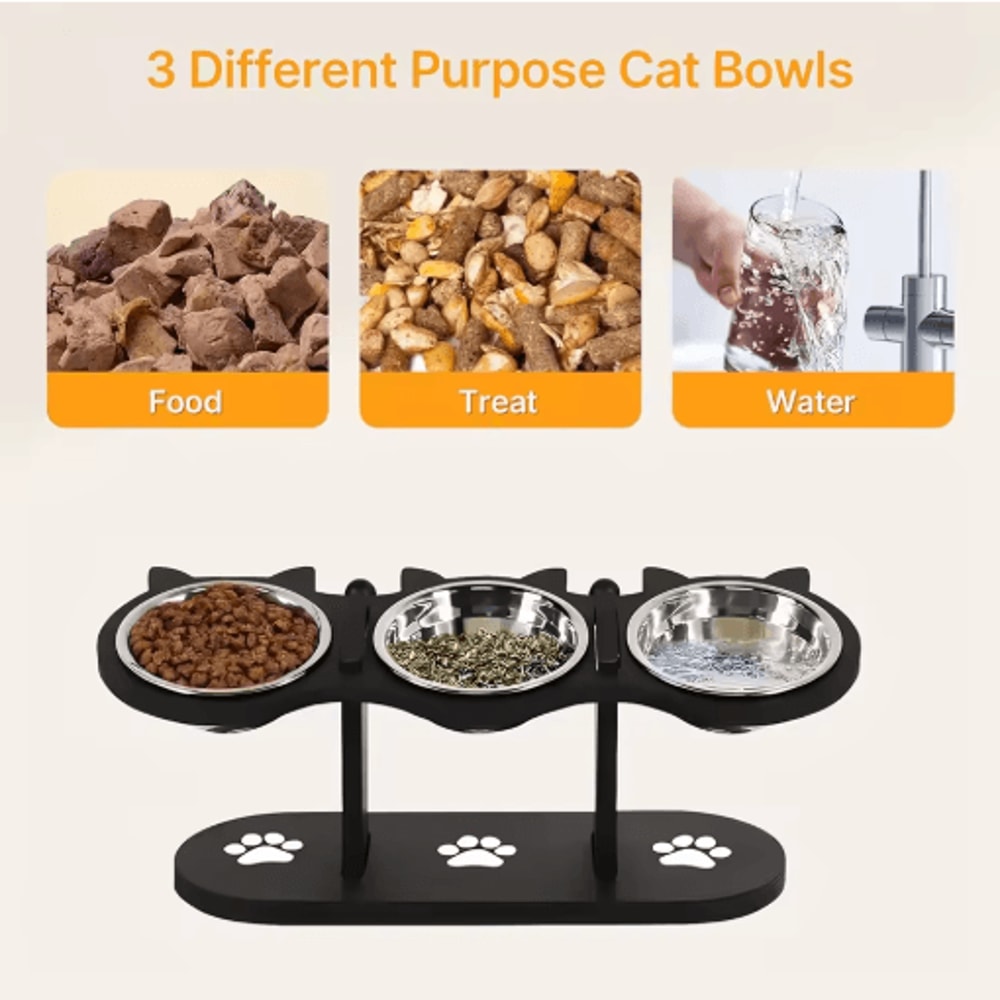 Elevated Cat Feeder With Solid Wood Frame Stainless Steel Bowls 5