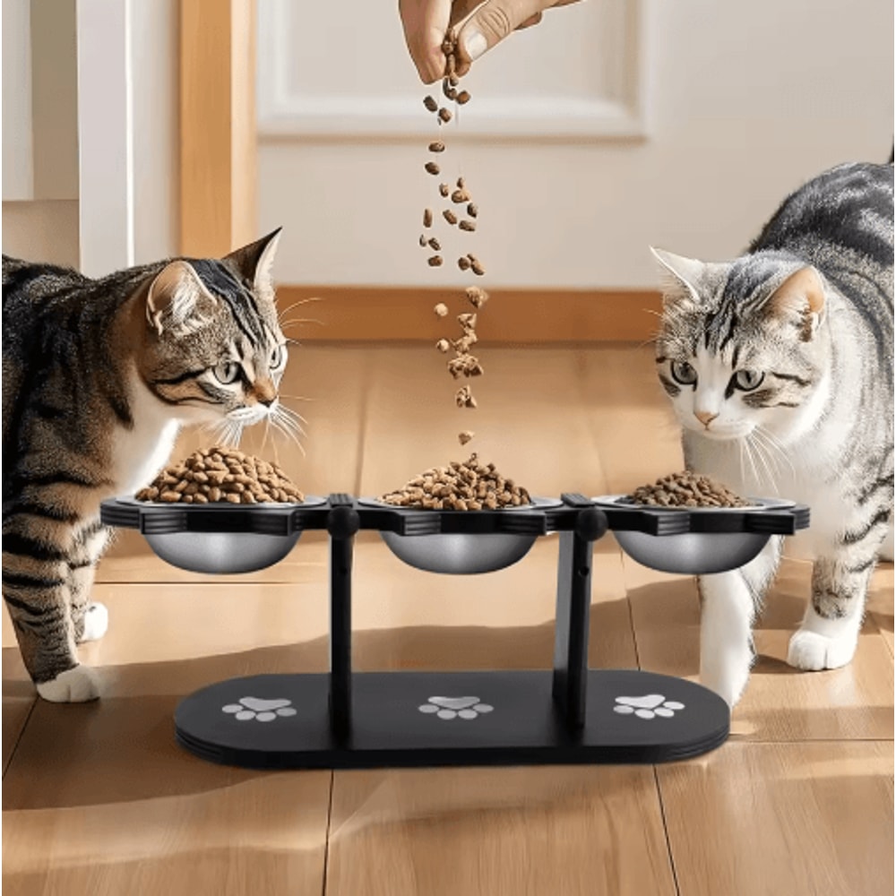 Elevated Cat Feeder With Solid Wood Frame Stainless Steel Bowls 6