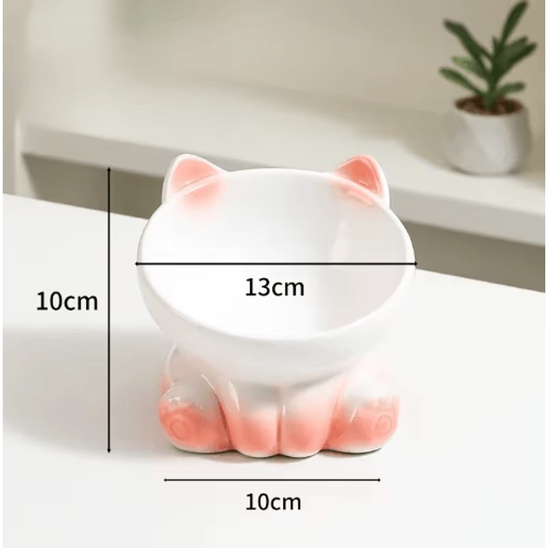 Elevated Ceramic Cat Bowl With Diagonal High Feet Neck Protection Design 1