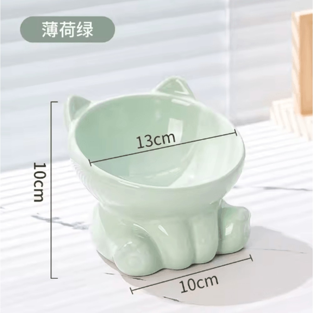 Elevated Ceramic Cat Bowl With Diagonal High Feet Neck Protection Design 4