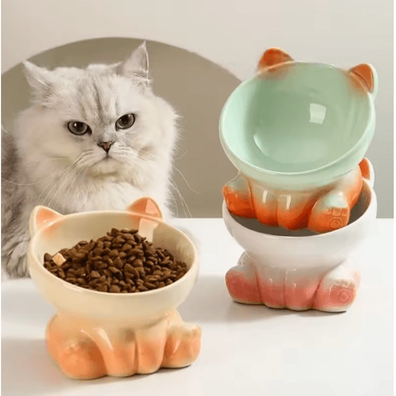 Elevated Ceramic Cat Bowl With Diagonal High Feet Neck Protection Design 8