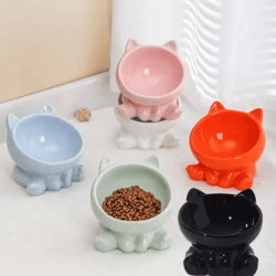 elevated ceramic cat bowl with diagonal high feet neck protection design