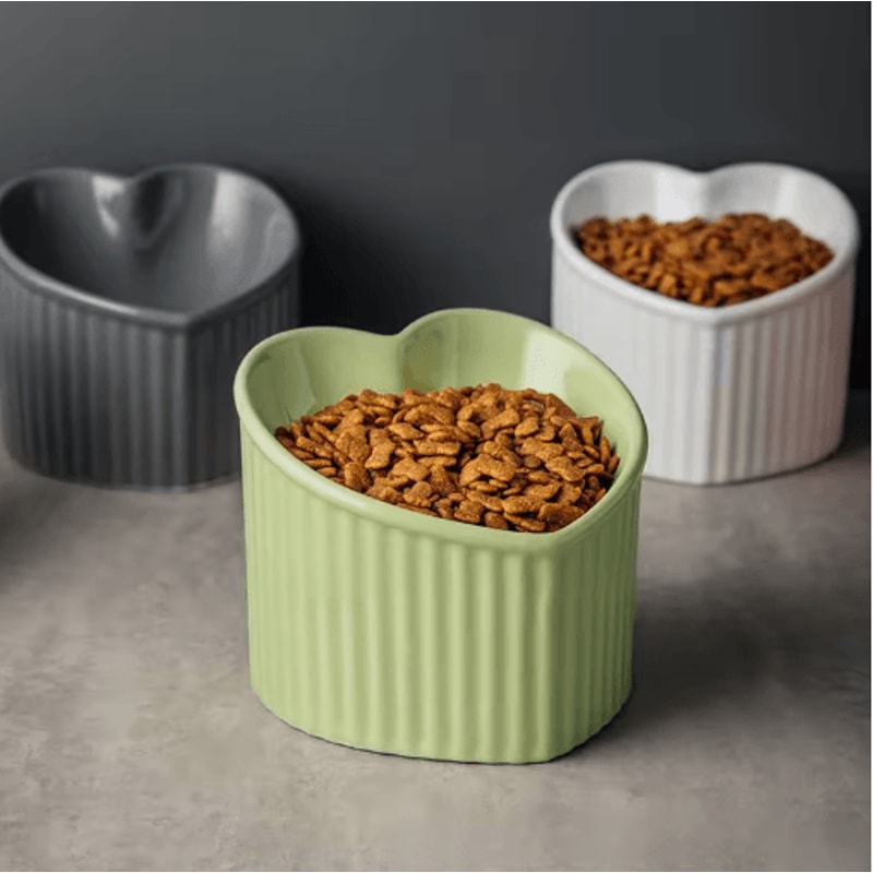 Slanted Ceramic Cat Bowl With Elevated Anti Tip Feeding Stand 6