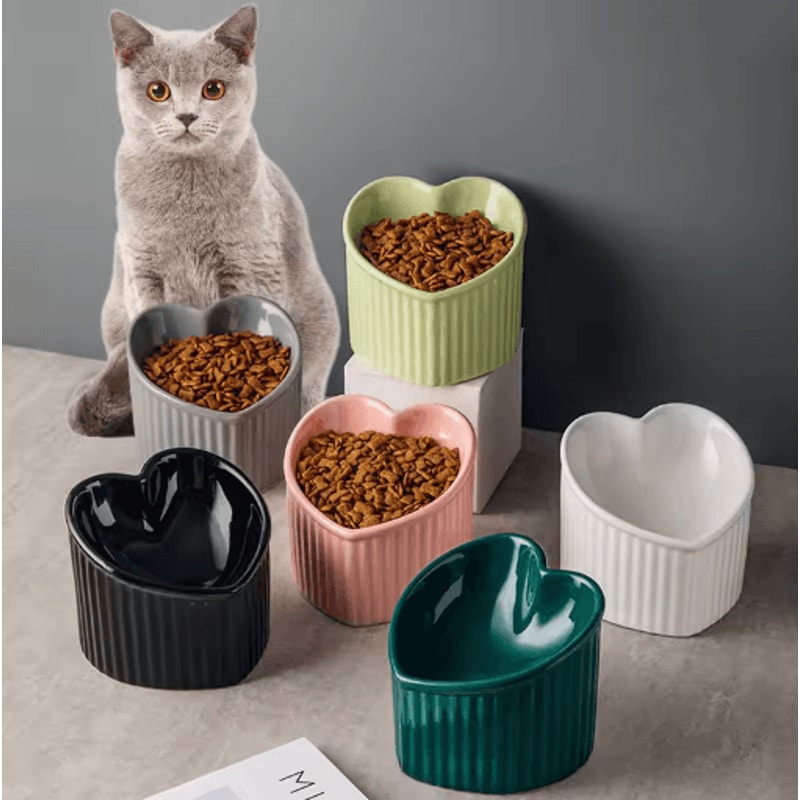 Slanted Ceramic Cat Bowl With Elevated Anti Tip Feeding Stand 0
