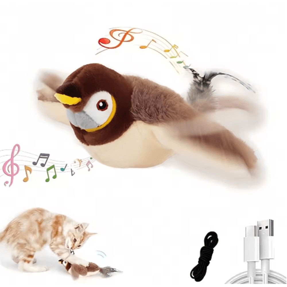 Rechargeable Flapping Bird Cat Toy With Chirping Sound Touch Activation 0