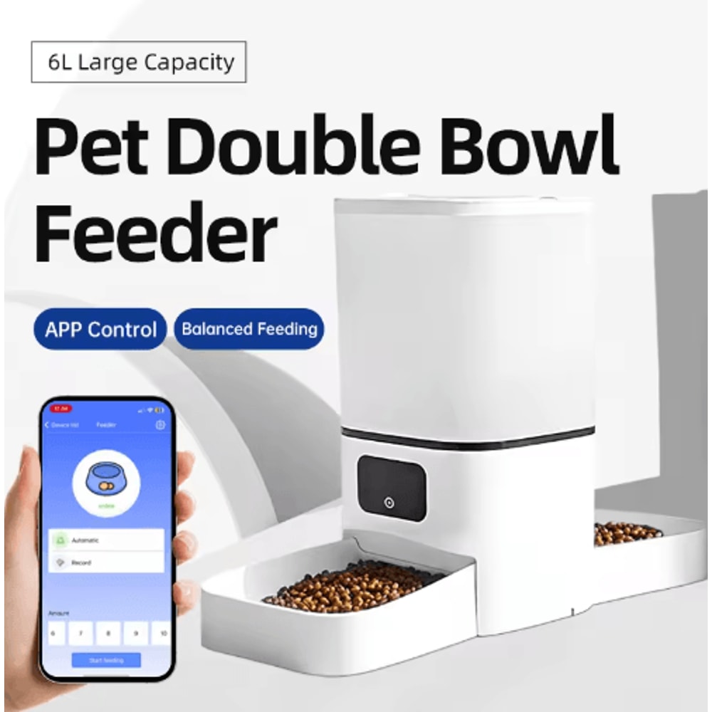 6L Smart WiFi Automatic Pet Feeder With Double Bowl Timed Feeding 2
