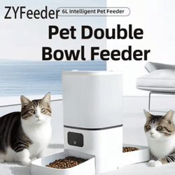 6l smart wifi automatic pet feeder with double bowl & timed feeding