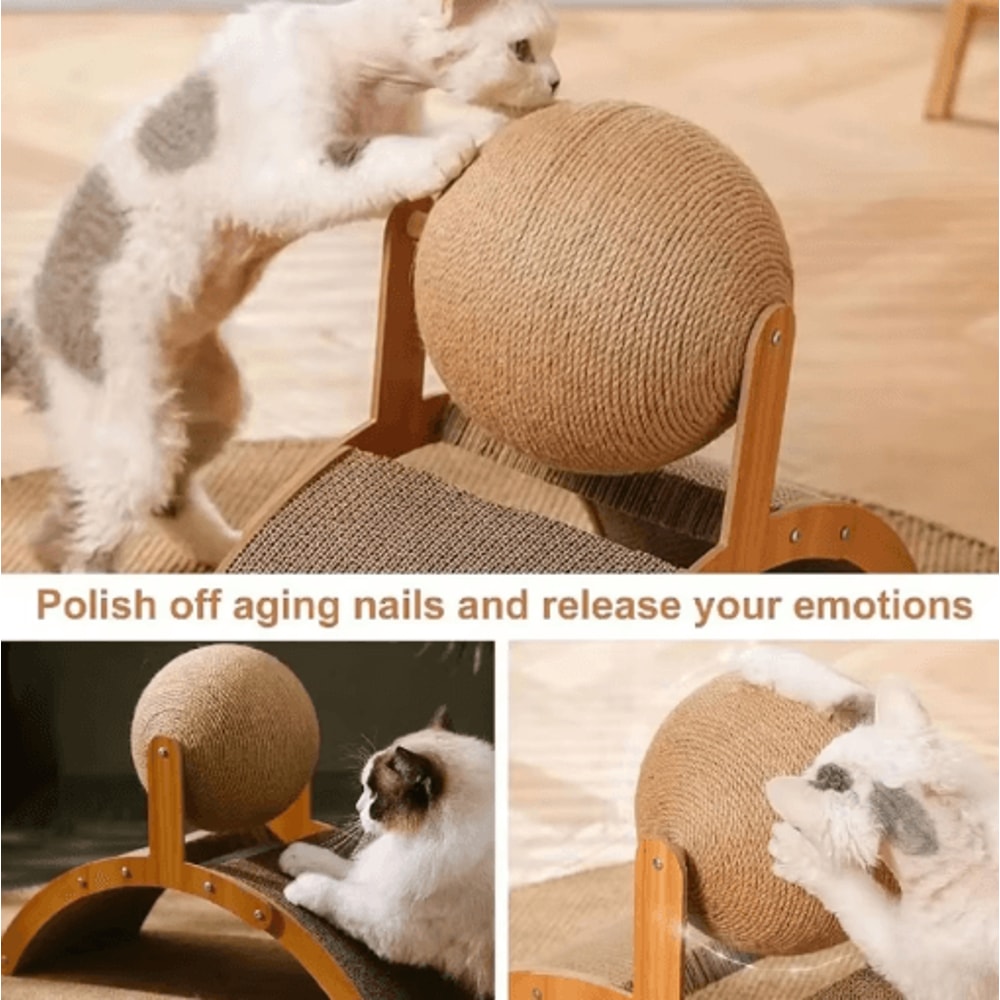 2in1 Wooden Cat Scratching Ball Sisal Scratch Board Toy 6