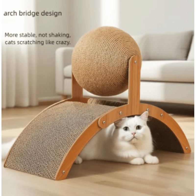 2in1 Wooden Cat Scratching Ball Sisal Scratch Board Toy 7