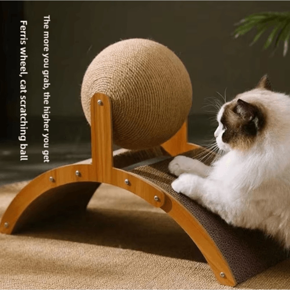 2in1 Wooden Cat Scratching Ball Sisal Scratch Board Toy 0