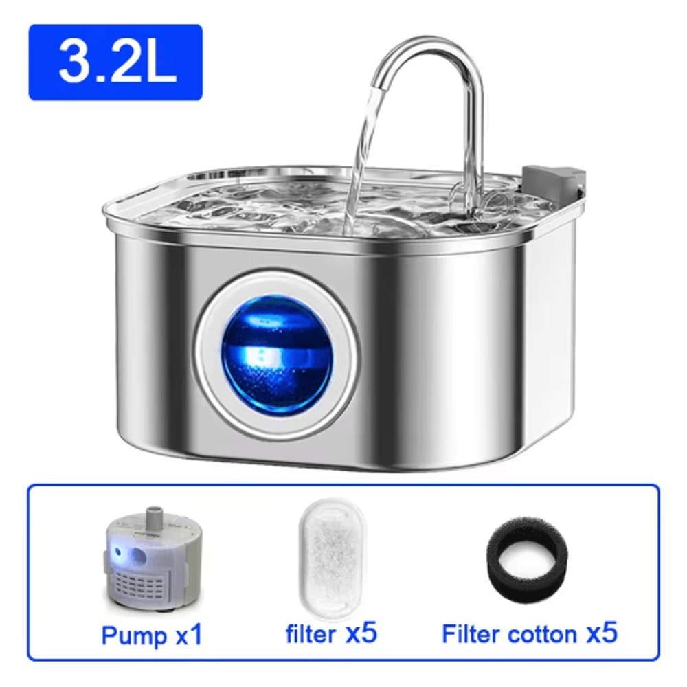 32L Stainless Steel Cat Water Fountain Automatic Pet Drinking Dispenser 2