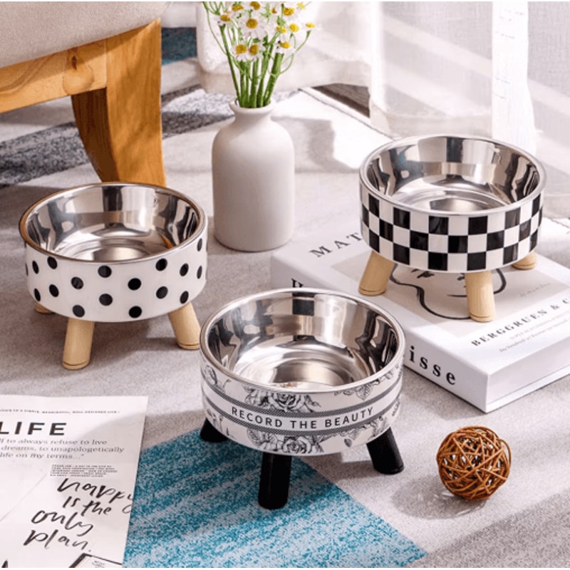 Stainless Steel Elevated Pet Bowls Raised Food Water Dish Set 0