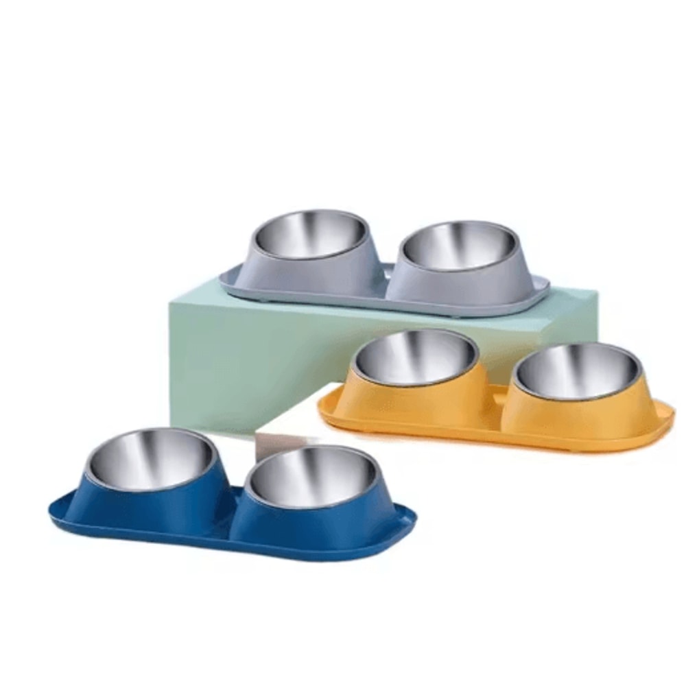 Stainless Steel Double Pet Bowl With NonSlip Elevated Neck Protection Design 13