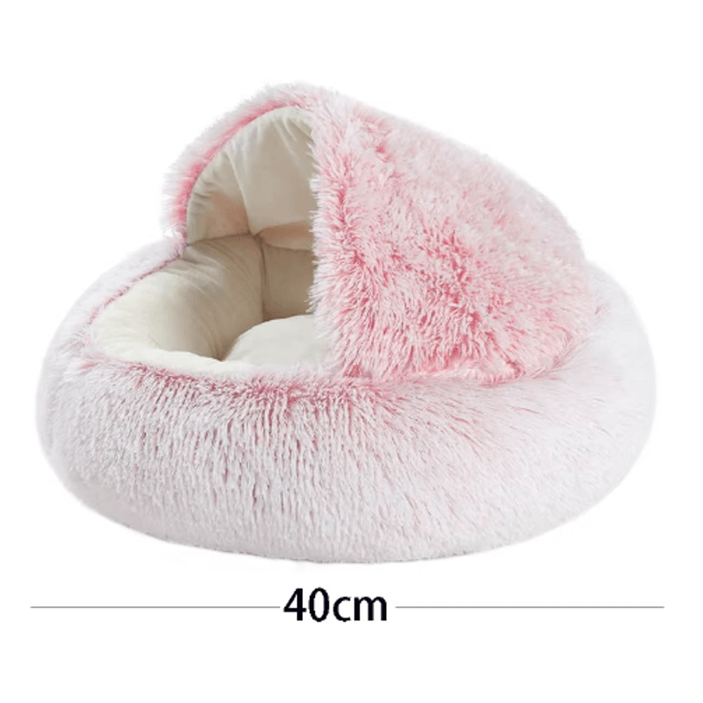 Soft Plush Covered Cat Bed Warm Round Sleeping Cave For Cats Small Dogs 5