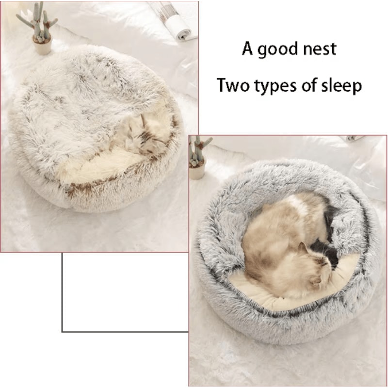 Soft Plush Covered Cat Bed Warm Round Sleeping Cave For Cats Small Dogs 8