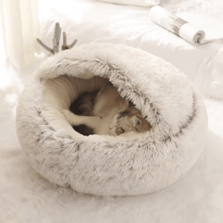 soft plush covered cat bed warm round sleeping cave for cats & small dogs