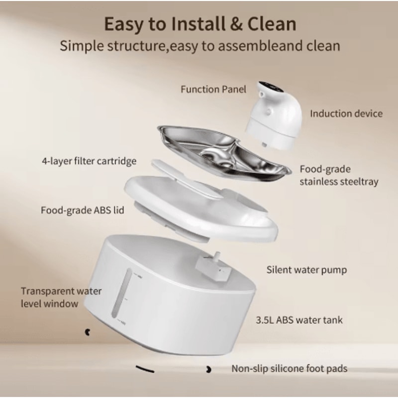 AquaSense Wireless Cat Water Fountain With Motion Sensor Stainless Steel Tray 4