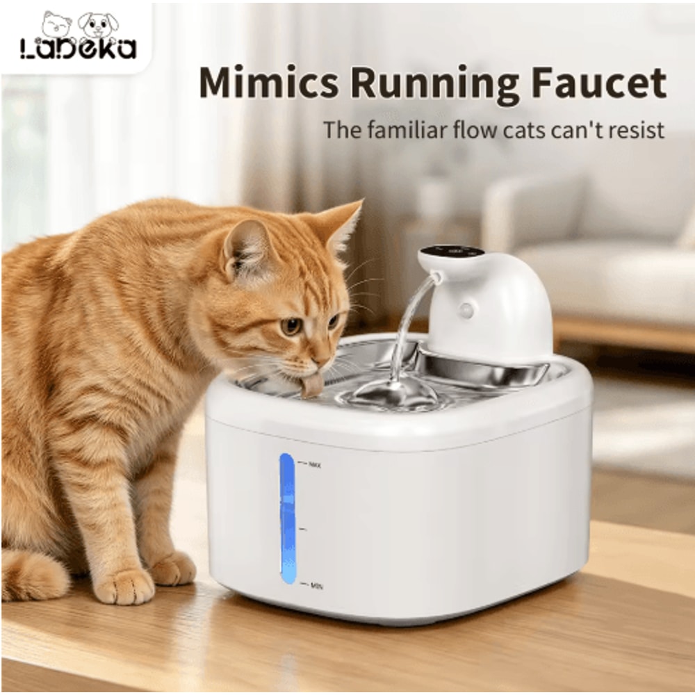 AquaSense Wireless Cat Water Fountain With Motion Sensor Stainless Steel Tray 8