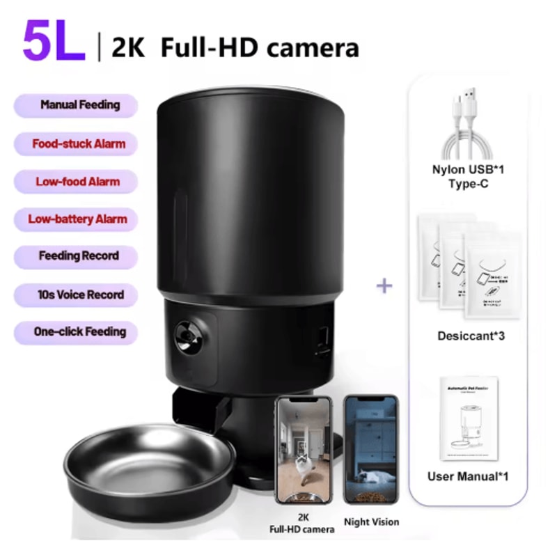 Furpipi Smart 5L Automatic Cat Feeder With HD Camera App Control 3