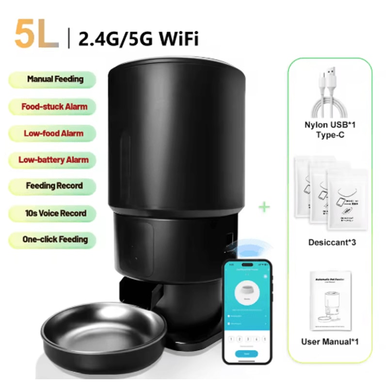 Furpipi Smart 5L Automatic Cat Feeder With HD Camera App Control 4