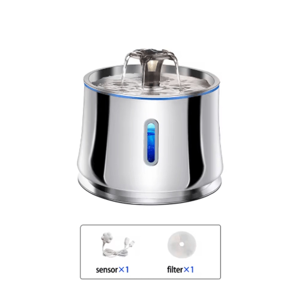 ClearFlow Stainless Steel Pet Water Fountain With Motion Sensor Quiet Filtration 1