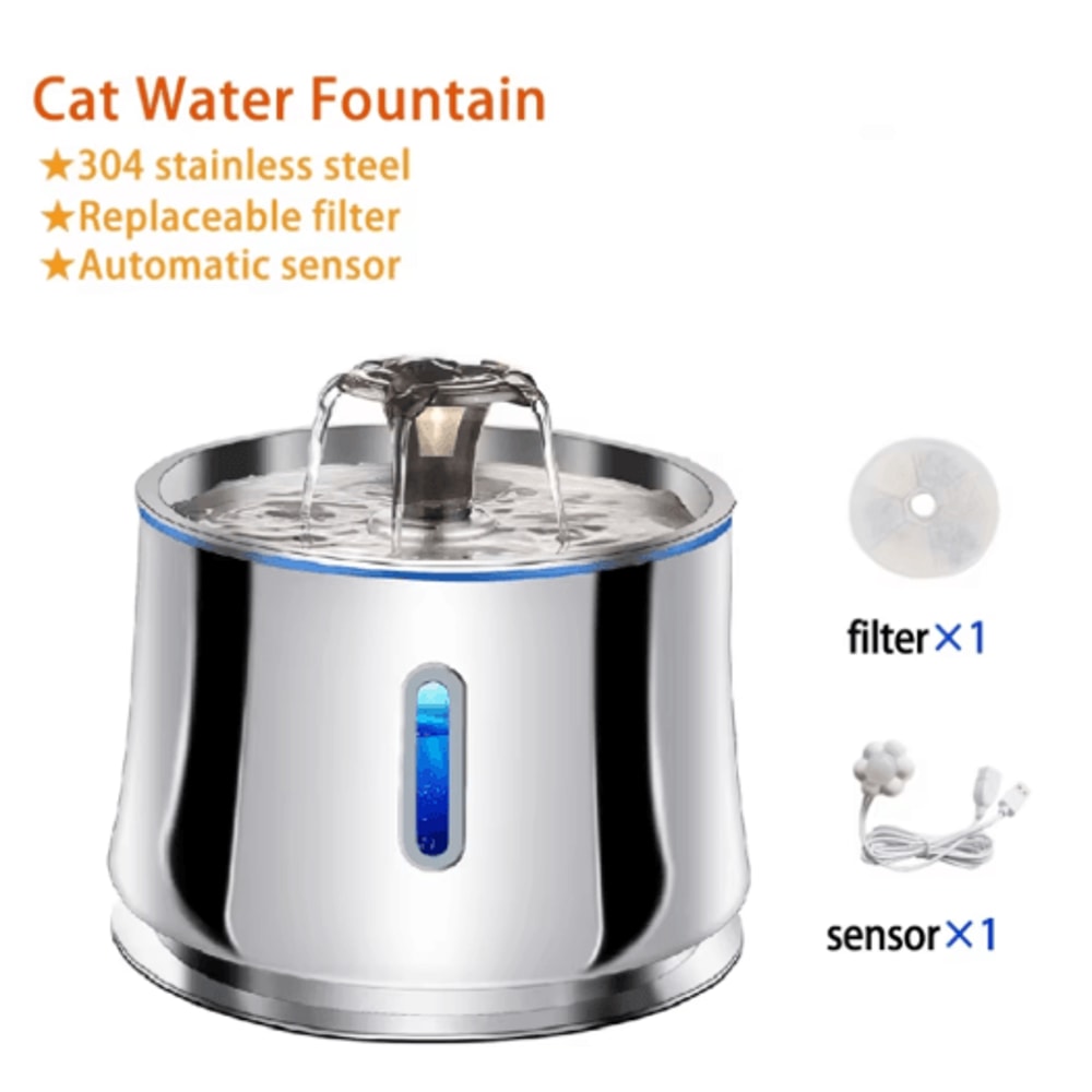 ClearFlow Stainless Steel Pet Water Fountain With Motion Sensor Quiet Filtration 0