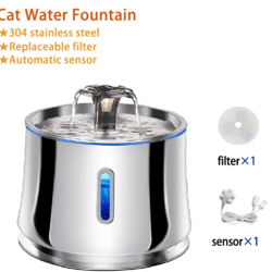 clearflow stainless steel pet water fountain with motion sensor & quiet filtration
