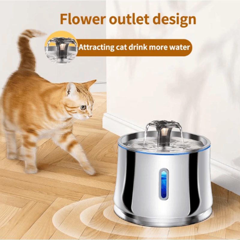 ClearFlow Stainless Steel Pet Water Fountain With Motion Sensor Quiet Filtration 5