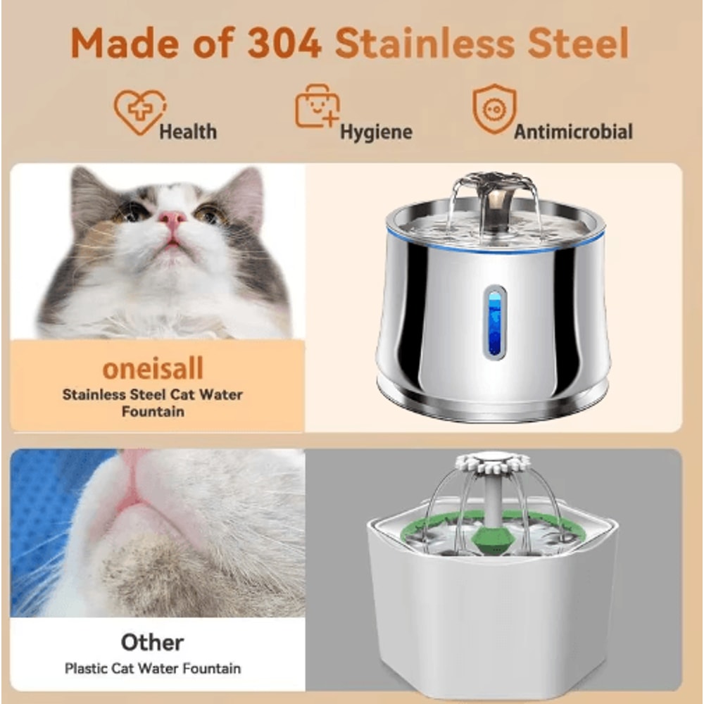 ClearFlow Stainless Steel Pet Water Fountain With Motion Sensor Quiet Filtration 8