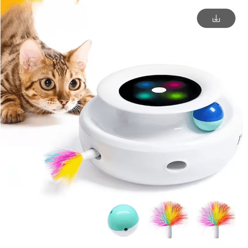 PlayPounce 2in1 Smart Interactive Cat Toy With Automatic Feather Rolling Ball 1
