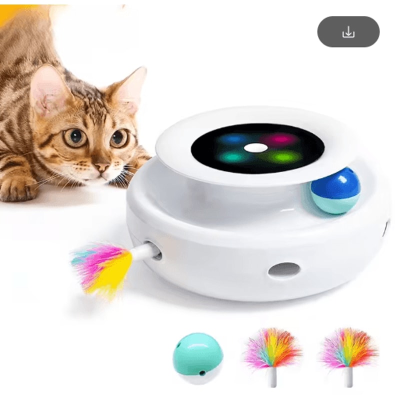 PlayPounce 2in1 Smart Interactive Cat Toy With Automatic Feather Rolling Ball 2
