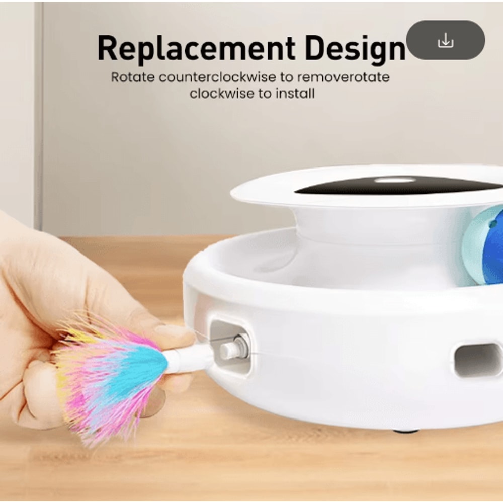 PlayPounce 2in1 Smart Interactive Cat Toy With Automatic Feather Rolling Ball 5