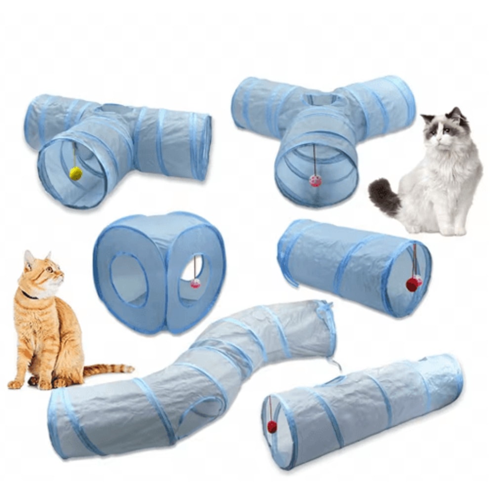 3Way Foldable Cat Tunnel Toy Interactive Peek Hole Play Tube For Cats 0