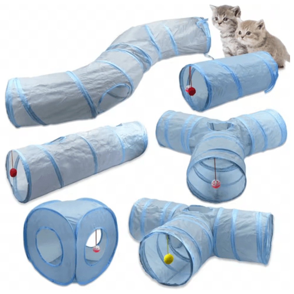 3Way Foldable Cat Tunnel Toy Interactive Peek Hole Play Tube For Cats 9