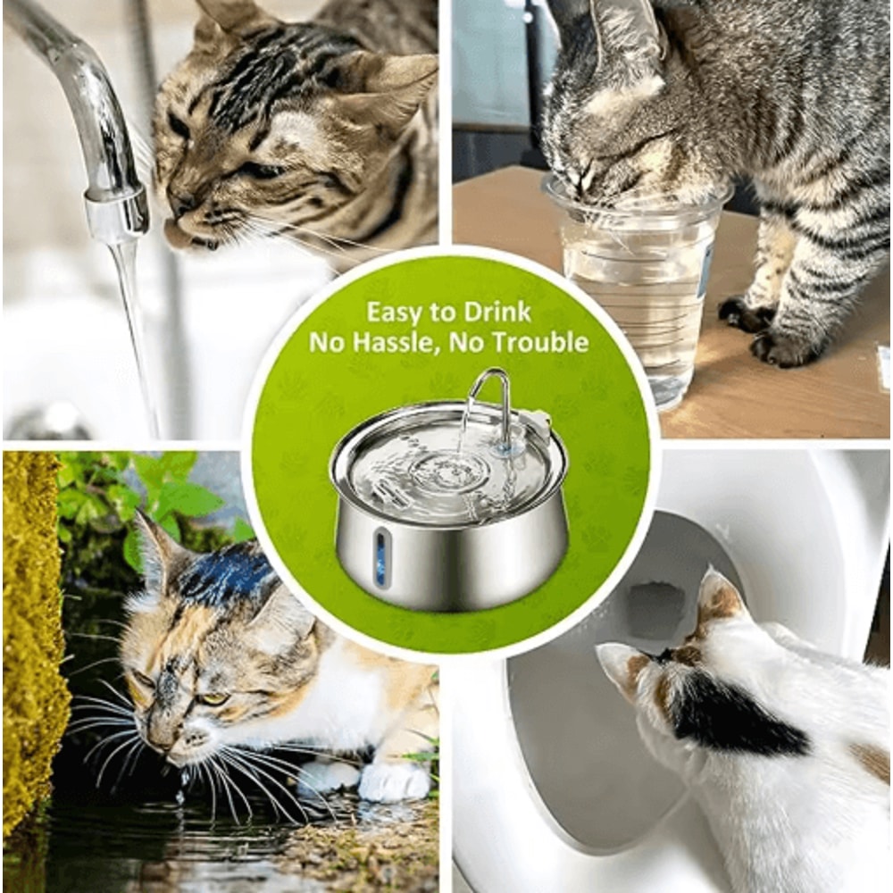 4L Stainless Steel Automatic Pet Water Fountain Ultra Quiet Filtered Water Dispenser 4