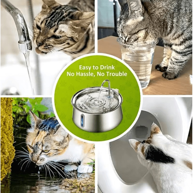 4L Stainless Steel Automatic Pet Water Fountain Ultra Quiet Filtered Water Dispenser 4