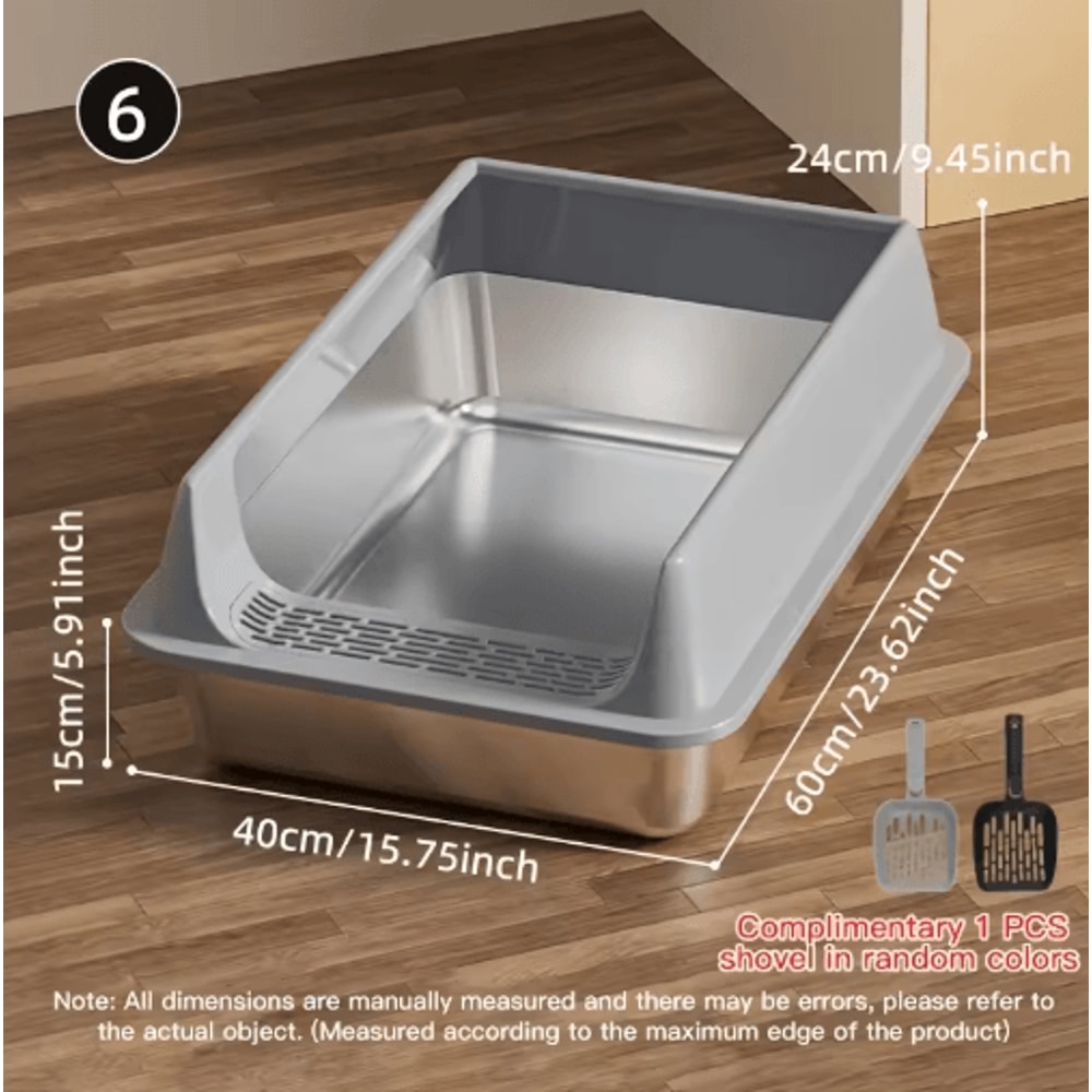 Stainless Steel SemiEnclosed Cat Litter Box LeakProof Large Cat Toilet With Lid 1