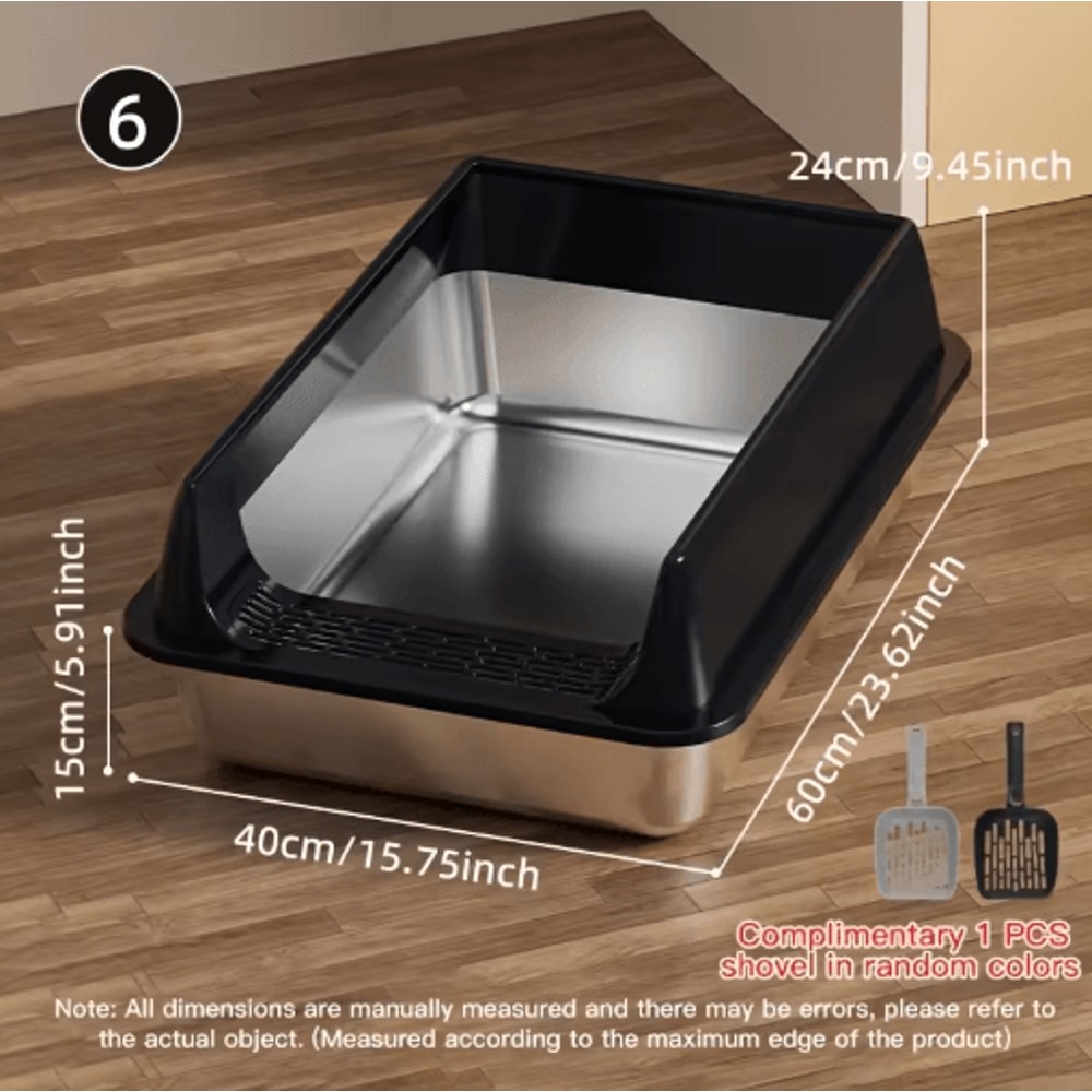 Stainless Steel SemiEnclosed Cat Litter Box LeakProof Large Cat Toilet With Lid 3