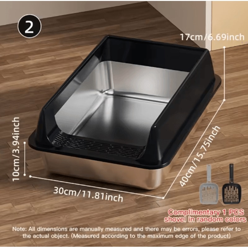 Stainless Steel SemiEnclosed Cat Litter Box LeakProof Large Cat Toilet With Lid 13