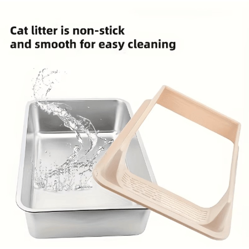 Stainless Steel SemiEnclosed Cat Litter Box LeakProof Large Cat Toilet With Lid 17