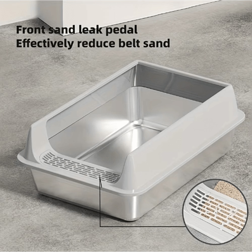 Stainless Steel SemiEnclosed Cat Litter Box LeakProof Large Cat Toilet With Lid 18
