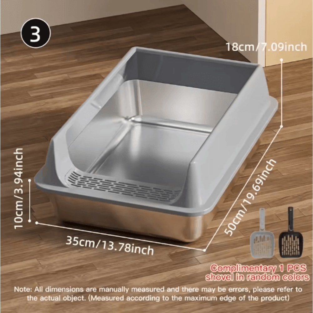 Stainless Steel SemiEnclosed Cat Litter Box LeakProof Large Cat Toilet With Lid 6