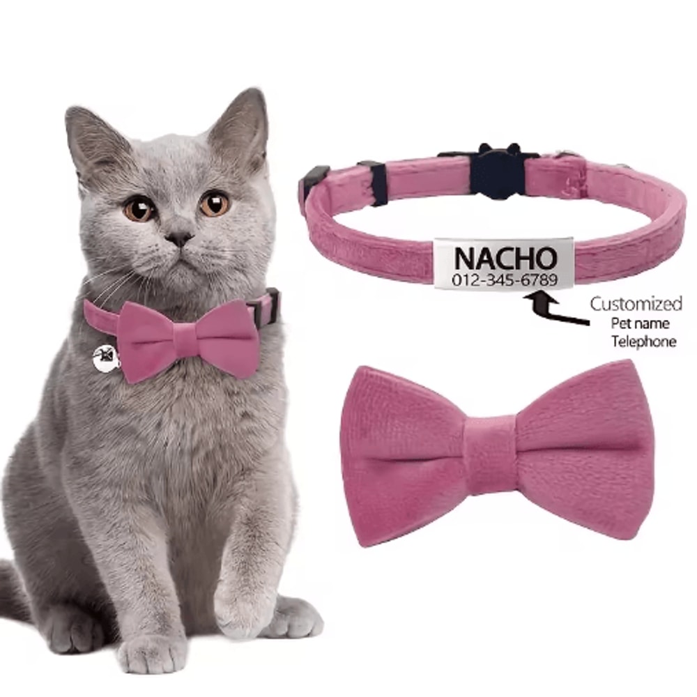 Personalized Cat Bow Tie Collar Adjustable Engraved ID Collar With Bell 1