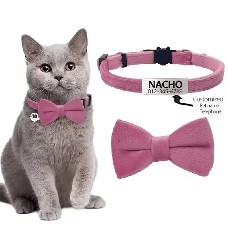 Personalized Cat Bow Tie Collar Adjustable Engraved ID Collar With Bell 1