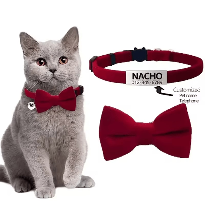 Personalized Cat Bow Tie Collar Adjustable Engraved ID Collar With Bell 3