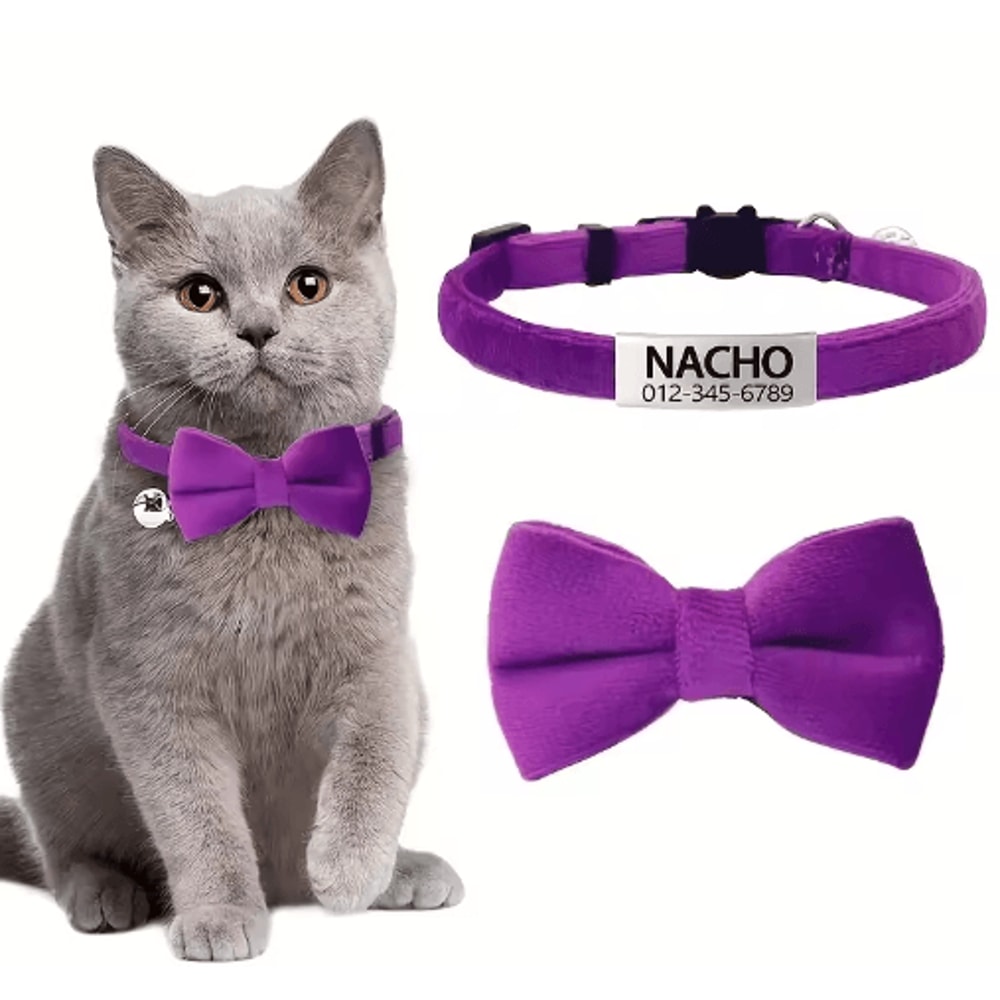 Personalized Cat Bow Tie Collar Adjustable Engraved ID Collar With Bell 5