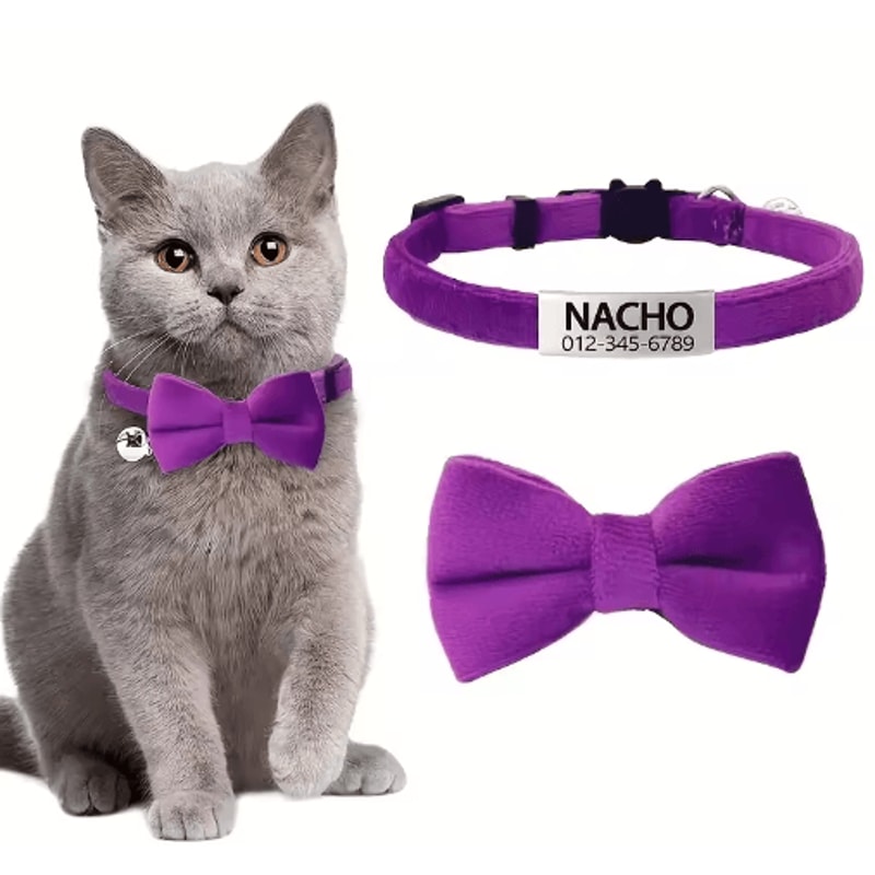 Personalized Cat Bow Tie Collar Adjustable Engraved ID Collar With Bell 5