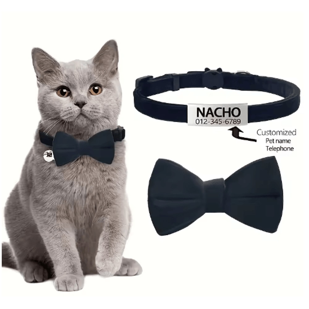 Personalized Cat Bow Tie Collar Adjustable Engraved ID Collar With Bell 6